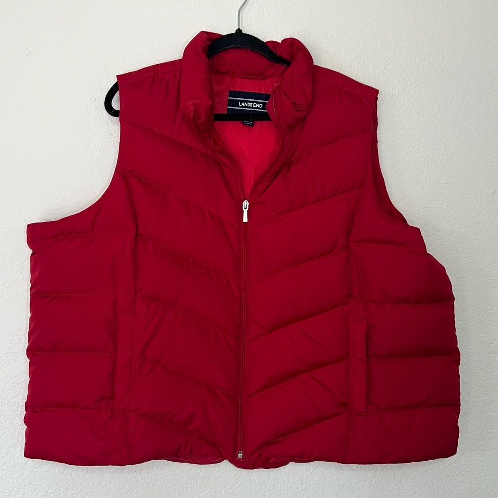 Lands’ End Red Down Feather‎ Puffer Vest Women’s Size 3X Petite 24-26W Full Zip